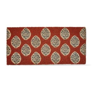 1'6"x2'6" Paradiso Blue Block Print Rectangle Indoor and Outdoor Estae Coir Door Welcome Mat Red Background