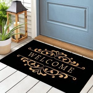Black Welcome Coir Doormat