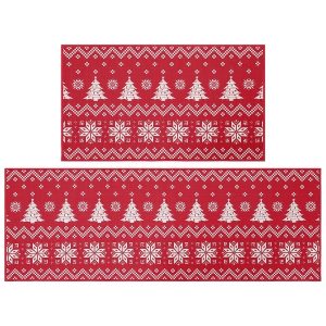 Christmas Kitchen Mat Xmas Decorative Runner Mat Sets Non-Slip Low Pile Mats, 17"x29" + 17"x47" - 17" x 29" + 17" x 47"