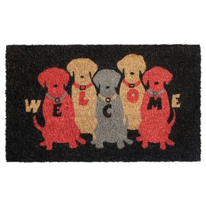 RugSmith Red Machine Tufted Welcome Colourful Dogs Doormat, 18"x30"